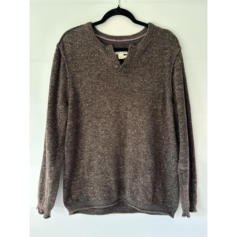 Carbon2cobalt Sweater Mens Large Brown 100% Cotton Henley Knit Pullover
